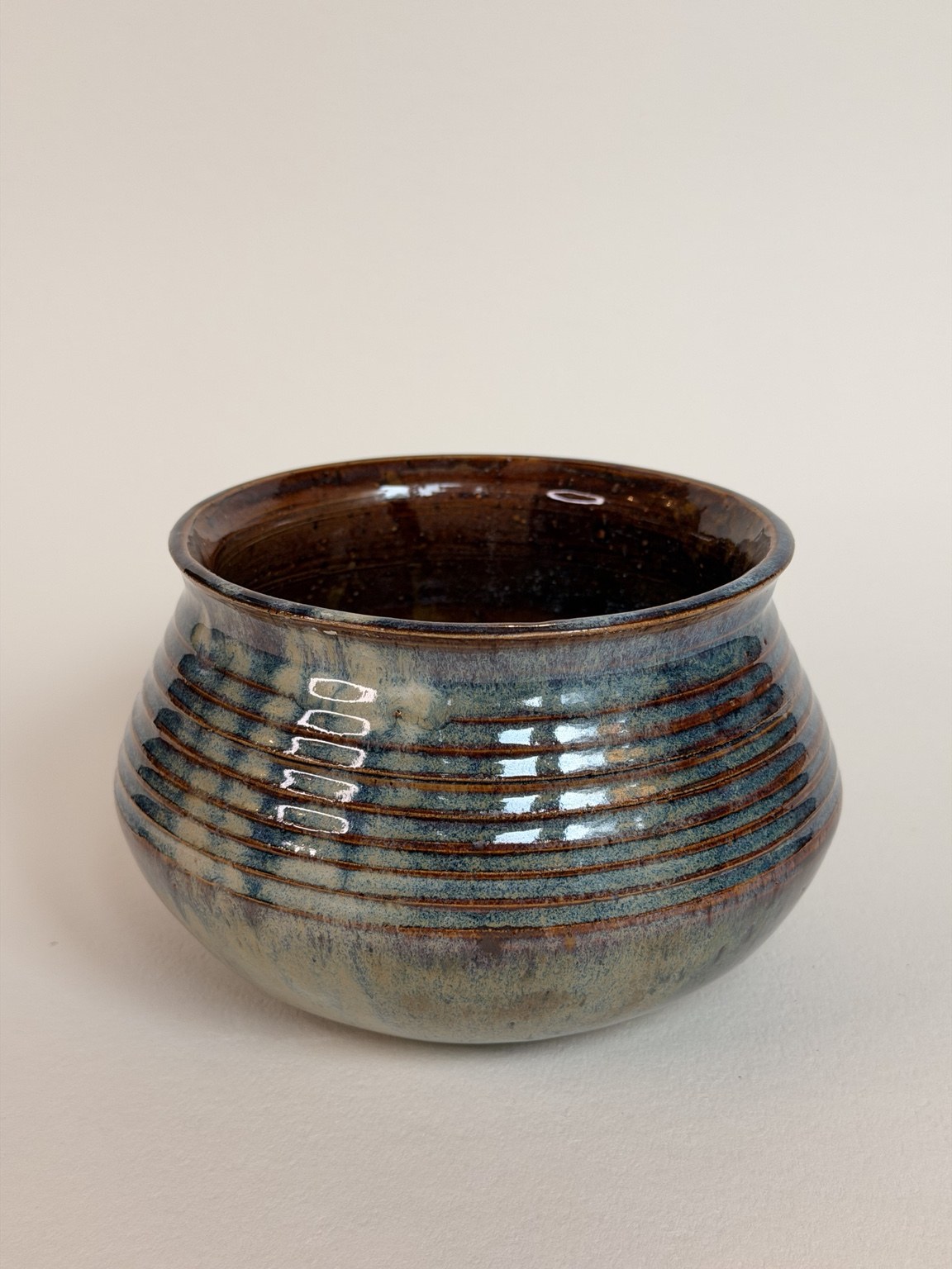 Blue Ribbed Bowl